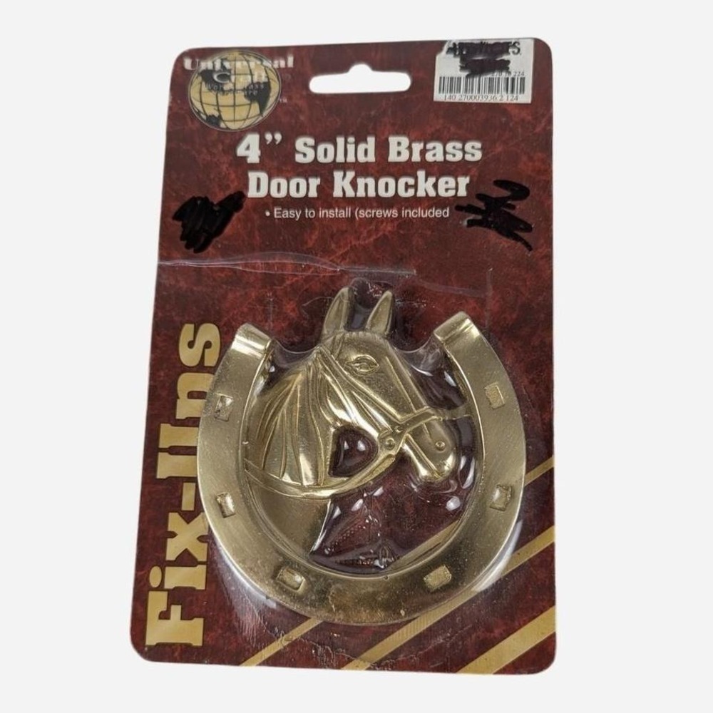 Vintage 90s 4" Solid Brass Horse Horseshoe Door Knocker New Deadstock